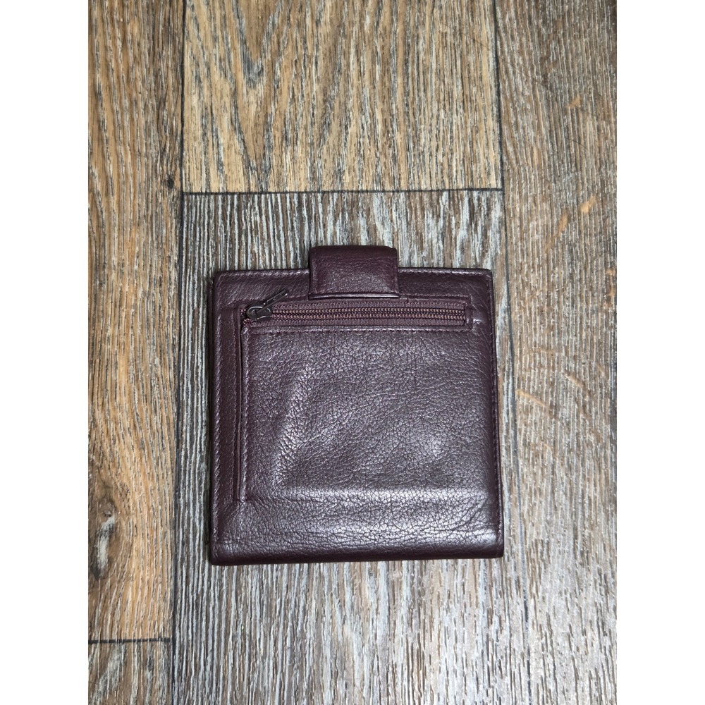 Buxton Velvet Nappa Cowhide Leather Bifold Wallet Burgundy Snap Tab Coin Pocket - Picture 2 of 5